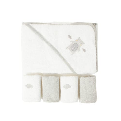 Snugtime Hooded Towel And 4 Piece Washer Set - White