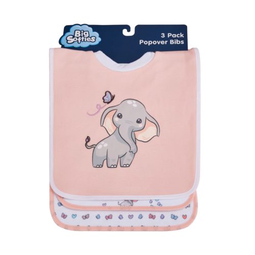 Big Softies 3 Pack Popover Bibs - Elephant