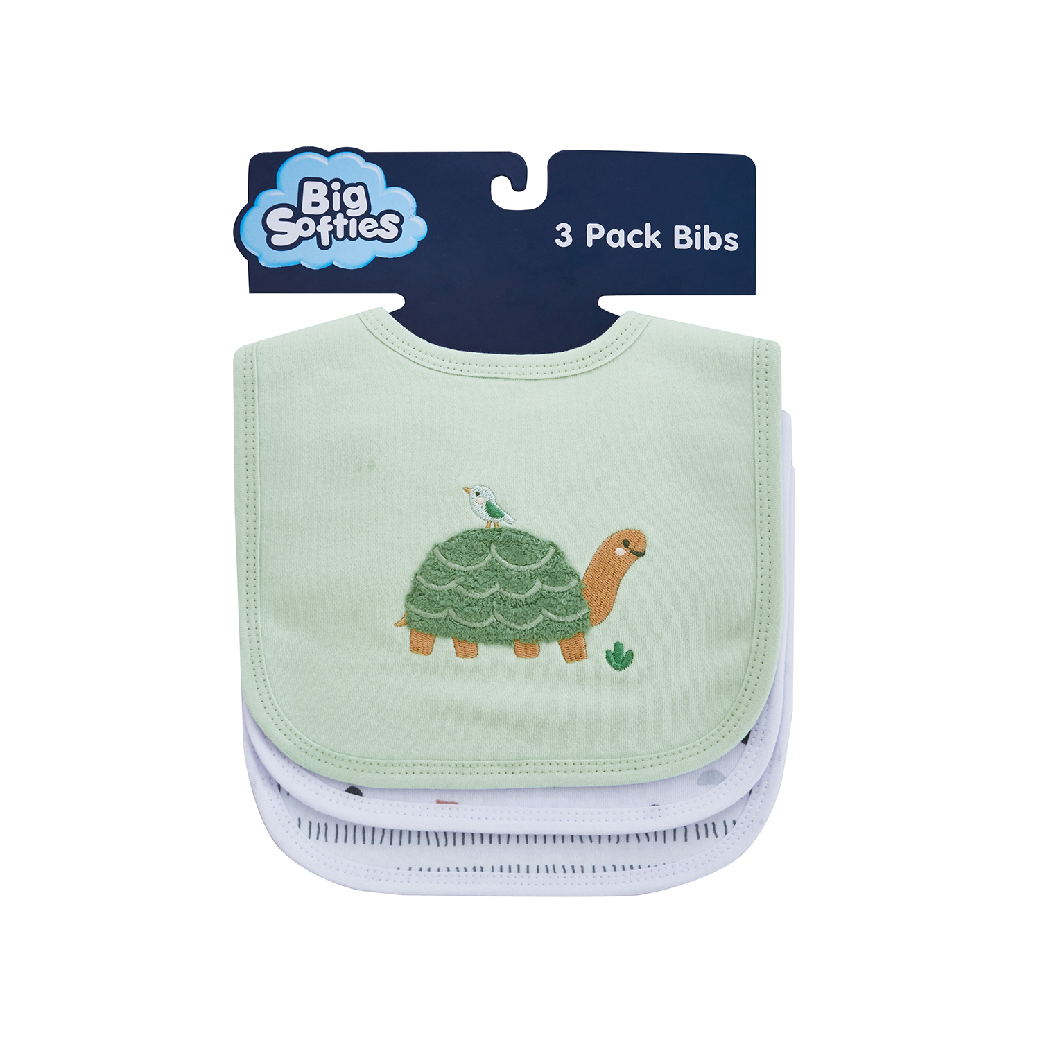 Big Softies 3 Pack Applique And Printed Bibs - Turtle