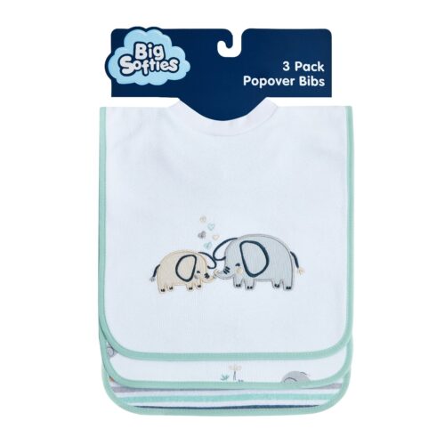 Big Softies 3 Pack Popover Bibs - Elephant