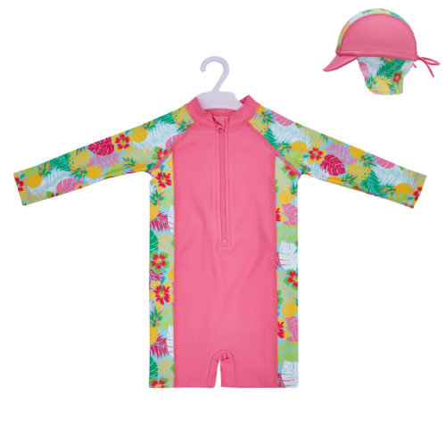 Big Softies 2pc Lined Swimsuit & Hat- Pink Tropical